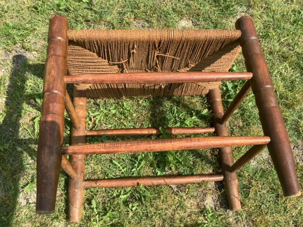 Vintage Antique Wood Colonial Shaker Woven Rush Seat Ottoman  Foot Stool