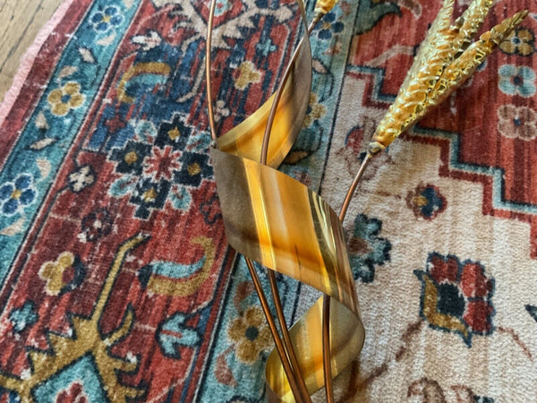 Vtg  Wheat Stalk Brass Copper Metal Sculpture Wall Hanging  MCM mid century art