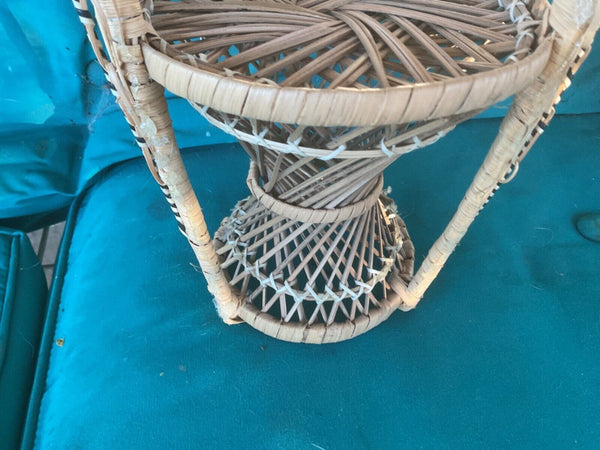VINTAGE WICKER PEACOCK CHAIR PLANT STAND  doll house CHAIR RATTAN
