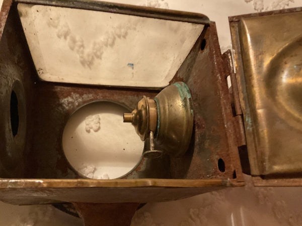 Pair Antique Brass Wagon Carriage Driving Lantern Lamp Lights Vintage