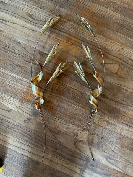 Vtg  Wheat Stalk Brass Copper Metal Sculpture Wall Hanging  MCM mid century art
