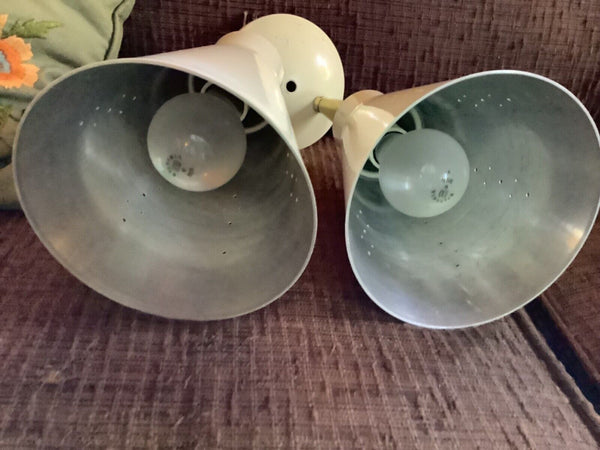 Vintage white double Dual Cone Light Fixture lamp '50's Mid Century modern mcm