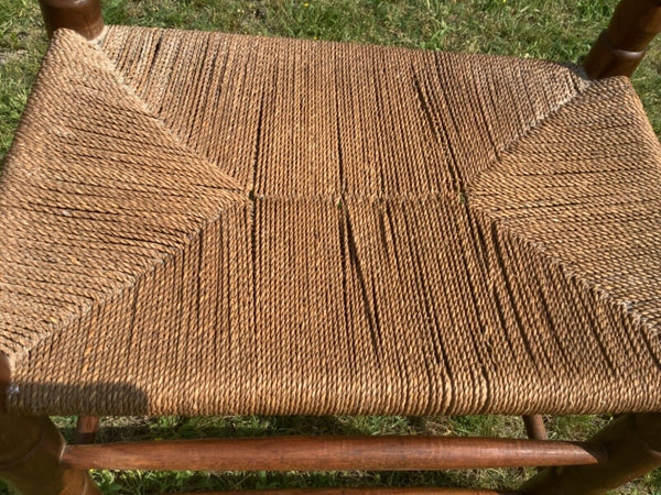 Vintage Antique Wood Colonial Shaker Woven Rush Seat Ottoman  Foot Stool