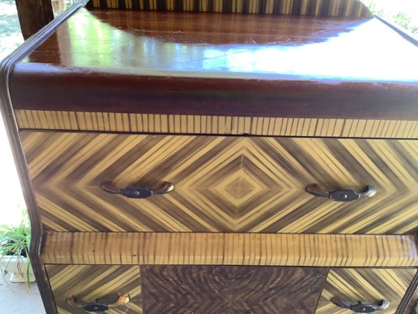 Vtg antique Art Deco Waterfall Highboy Dresser  chest of drawers pulls hardware