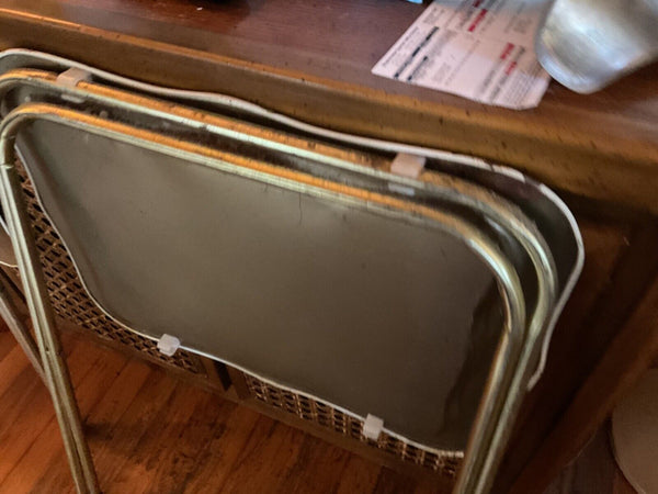 Pair Vintage Metal TV Trays tables cream green 1970s MCM mid century modern