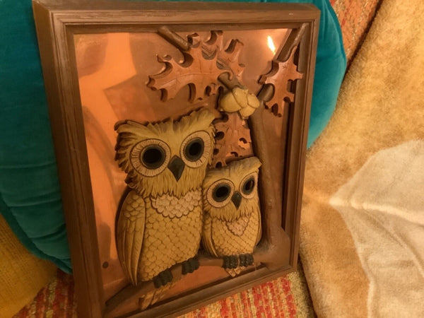 VTg COPPER CRAFt tin  OWL  tree COPPER PICTURE frame  Mcm mid Century retro