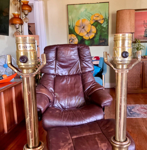 Vtg PAIR TALL Stiffel Brass Table desk Lamps Hollywood Regency mid century mcm