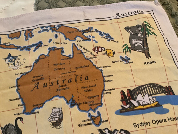 AUSTRALIA TEA TOWEL VINTAGE AUSTRALIAN CITIES THEME 18x28