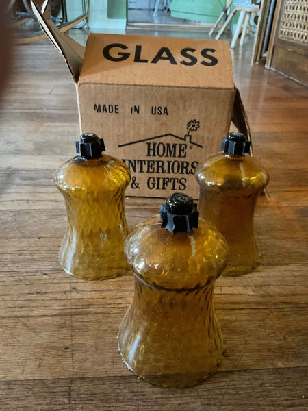 3 Vtg Amber Homco  Optic Sconce Peg Votive Cup Honeycomb MCM Candle Holders