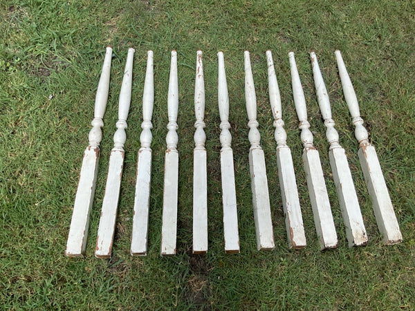 Set 4 Antique Turned Wood Porch Spindles Shabby White 20" Chic Old VTG 1744-22B