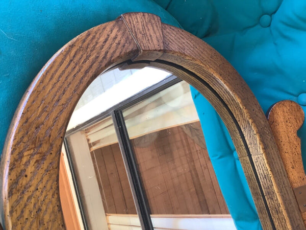 Vtg  wood wooden entryway hallway wall MIRROR shelf mail holder mid century mcm