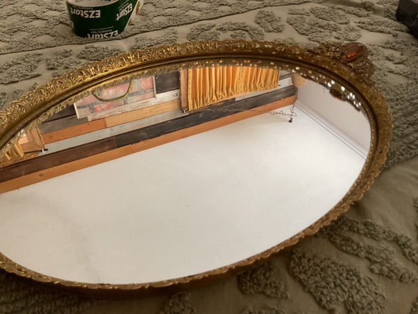 Vtg MID CENTUry FILIGREE ORMOLU VANITY PERFUME TRAY mirror regency