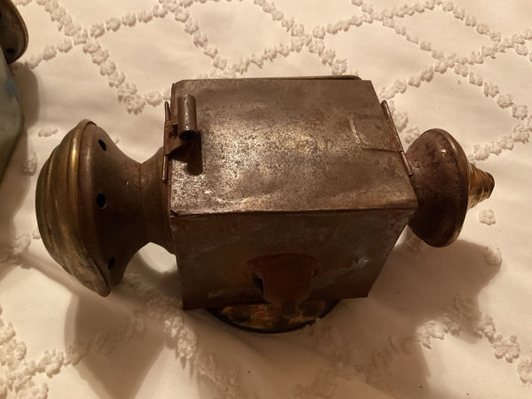 Pair Antique Brass Wagon Carriage Driving Lantern Lamp Lights Vintage