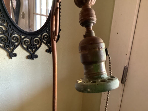Vtg ANTIQUE ART NOUVEAU ART DECO BRIDGE ARM FLOOR LAMP red Ruby shade marble
