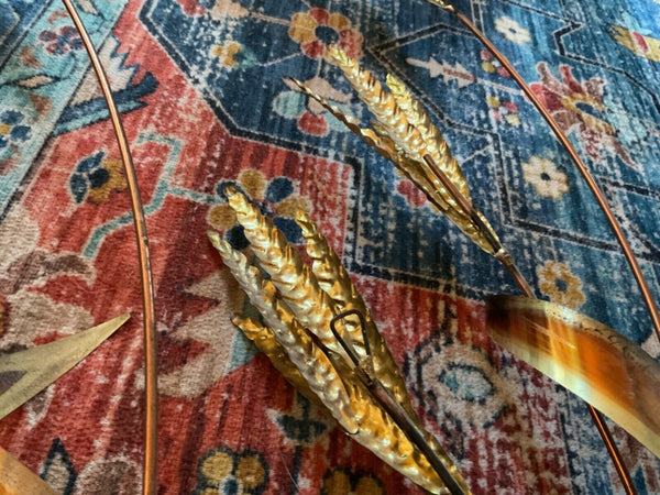 Vtg  Wheat Stalk Brass Copper Metal Sculpture Wall Hanging  MCM mid century art
