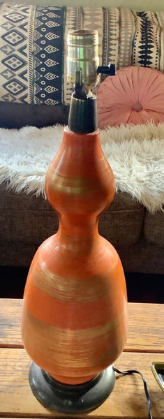 Vtg Table Lamp Orange gold retro MCM Mid Century modern