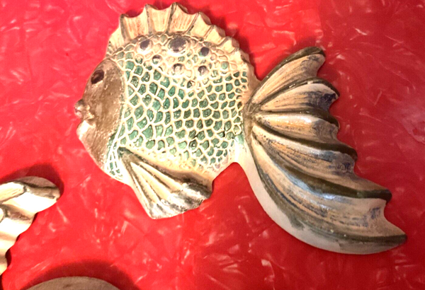 Vintage chalk Chalkware Set Of 3 Fish Wall Art mid century modern mcm retro