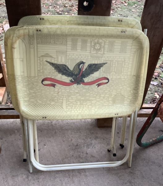 Vintage Mid Century Modern Fiberglass Folding TV Trays Eagle Retro  Set/4 Quaker