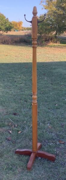 Antique vintage wooden wood Oak Hall Tree Coat Hat Rack brass hooks