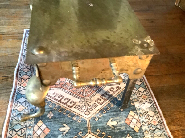 Antique 19th Century Victorian Brass Fireplace Footman Trivet Stool Bench