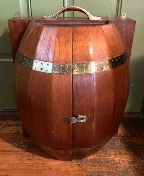 Vintage Wood Mini Whiskey Barrel Bar Cabinet Hanging Countertop Glasses Tumblers