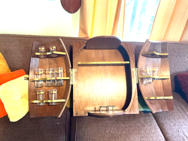 Vintage Wood Mini Whiskey Barrel Bar Cabinet Hanging Countertop Glasses Tumblers