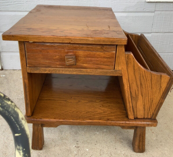 Vtg BRANDT Ranch Oak Magazine Rack side End Table nightstand Model #3224 drawers