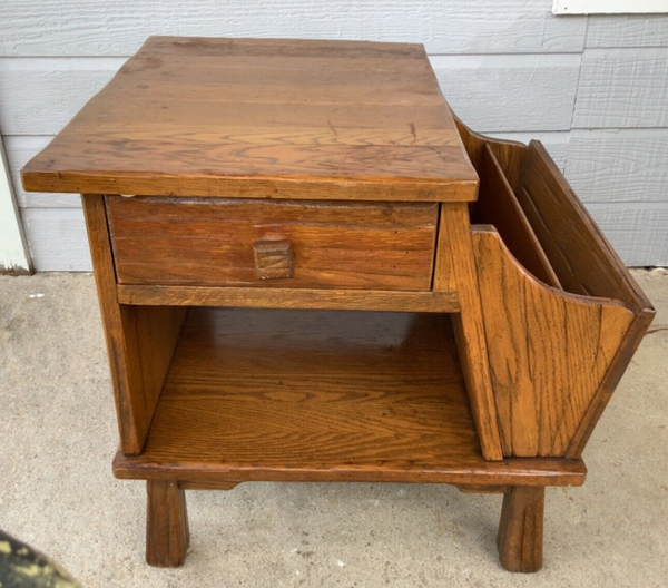 Vtg BRANDT Ranch Oak Magazine Rack side End Table nightstand Model #3224 drawers