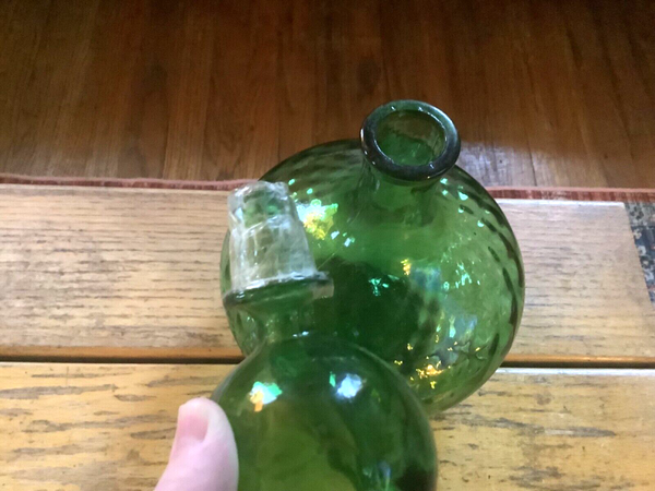 VTG Green Decanter Genie Bottle Diamond Pattern MCM mid century modern