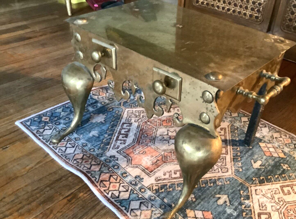 Antique 19th Century Victorian Brass Fireplace Footman Trivet Stool Bench