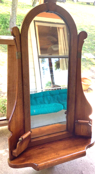 Vtg  wood wooden entryway hallway wall MIRROR shelf mail holder mid century mcm