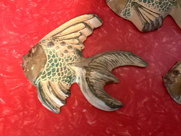 Vintage chalk Chalkware Set Of 3 Fish Wall Art mid century modern mcm retro