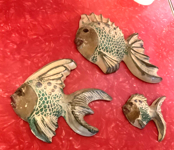 Vintage chalk Chalkware Set Of 3 Fish Wall Art mid century modern mcm retro