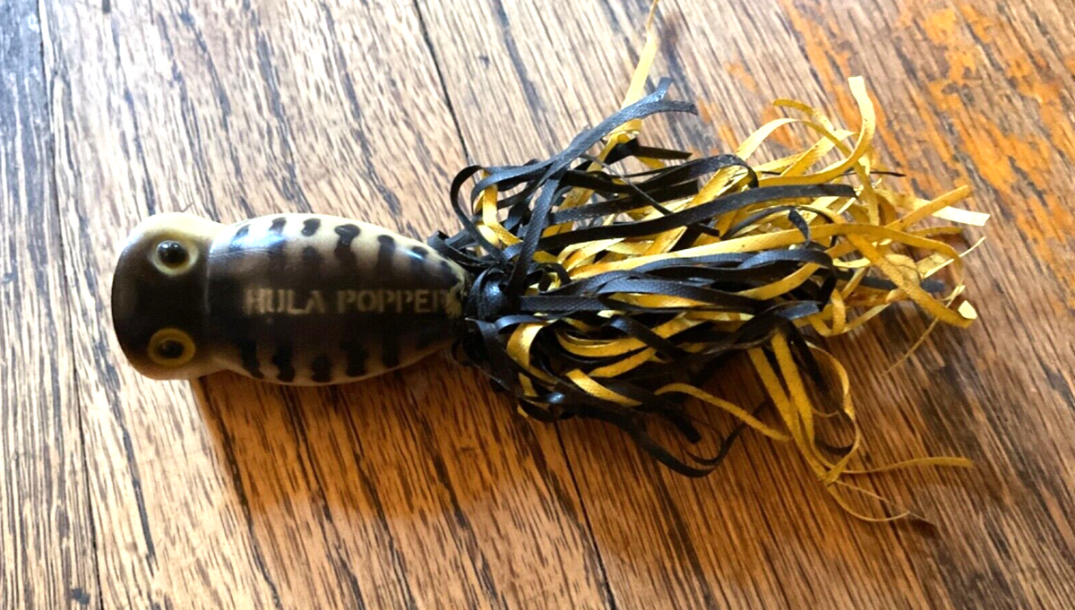 Vintage Fishing Lure Arbogast Hula Popper Tough Yellow black Flyrod Ba