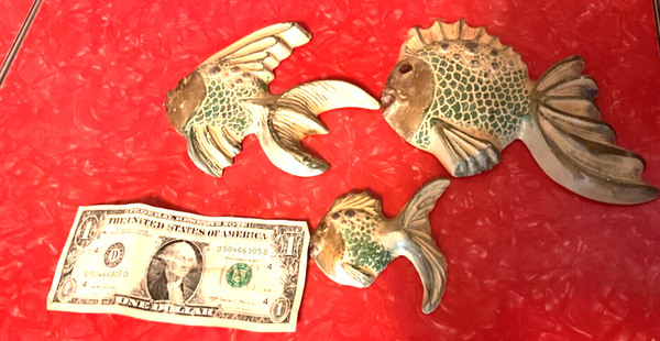 Vintage chalk Chalkware Set Of 3 Fish Wall Art mid century modern mcm retro