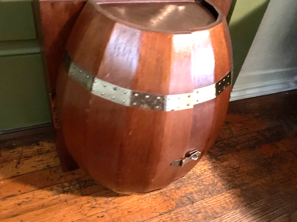 Vintage Wood Mini Whiskey Barrel Bar Cabinet Hanging Countertop Glasses Tumblers