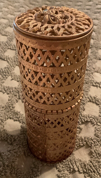 Vtg  MCM Hollywood Regency Style Filigree Vanity Hairspray Can Cover mid century