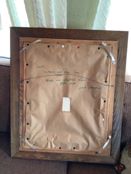 Vtg Painting sunset Landscape Desert Saguaro Cactus Mountains Southwest 1978