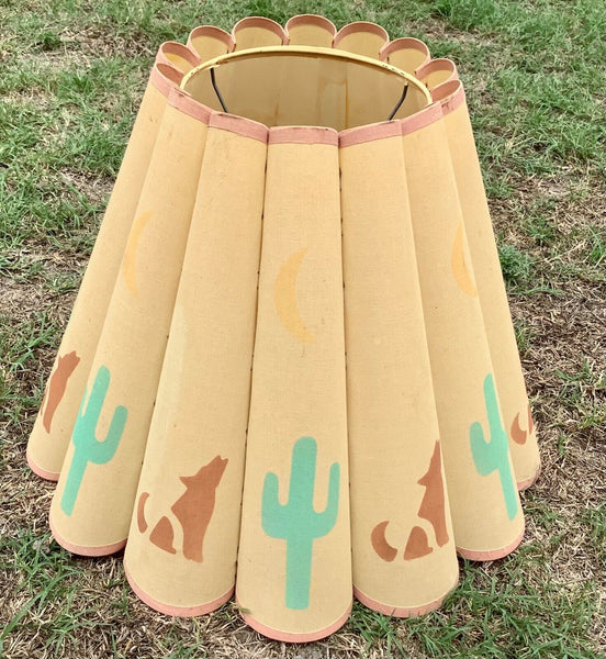vtg Southwestern desert cactus wolf  lamp shade LAMPSHADE western