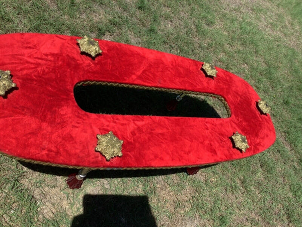 Vtg MID CENTURY Modern mcm Glass Coffee table red gold Hollywood Regency rare