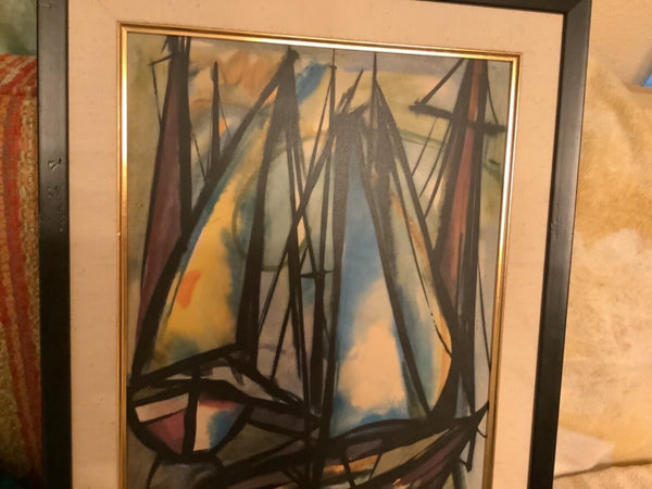 Vintage Nautical Litho sea ocean sail boat ship Framed frame Breilman  Breilmann