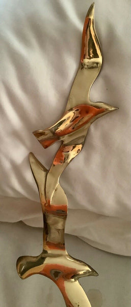 Vtg Mid Century modern table Sculpture Birds In Flight Brass Seagulls
