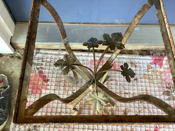 Vtg  MCM Salterini Style Wrought Iron Plant Stand end table Flowers Rare  glass