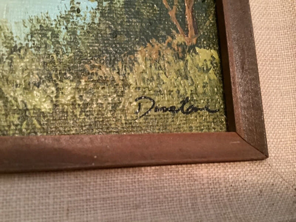 Vintage Oil Painting On Board Water Mill Stream Trees Framed linen picture frame