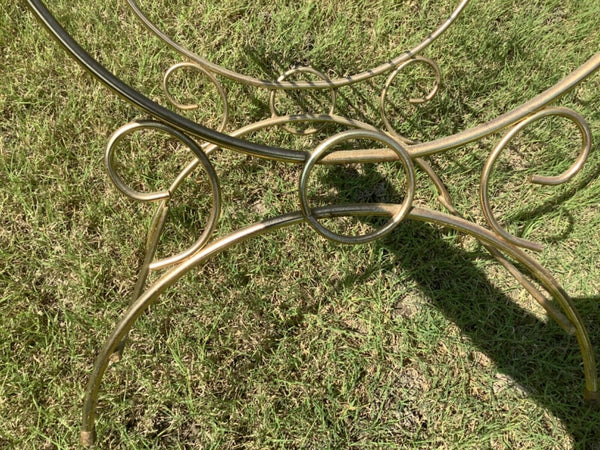 Vtg Hollywood Regency gold brass vanity bench seat chair Mid-Century modern mcm