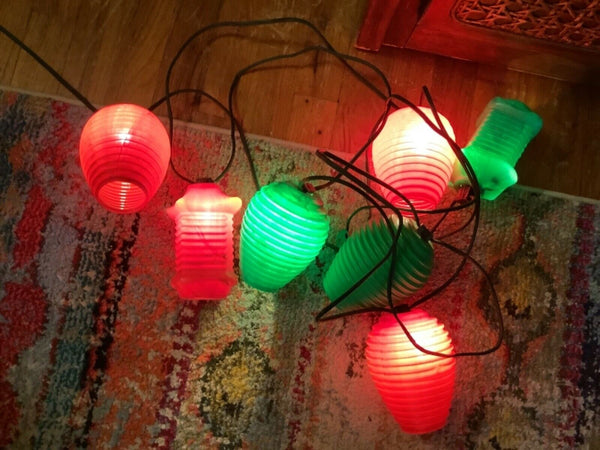 Vintage PATIO PARTY Lantern Camp rv Lights shades Christmas blow mold lot 7