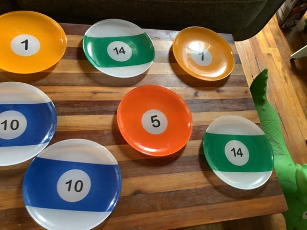 Vtg Set of 11 Luminarc Pool Ball Billiard Plates Dish Set France