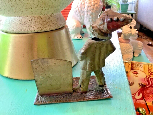 Antique Bobblehead child boy Figural Desk Calendar holder Vintage