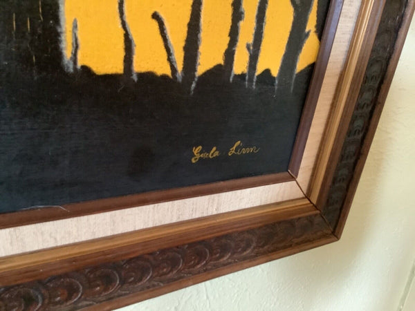 Vtg Painting sunset Landscape Desert Saguaro Cactus Mountains Southwest 1978