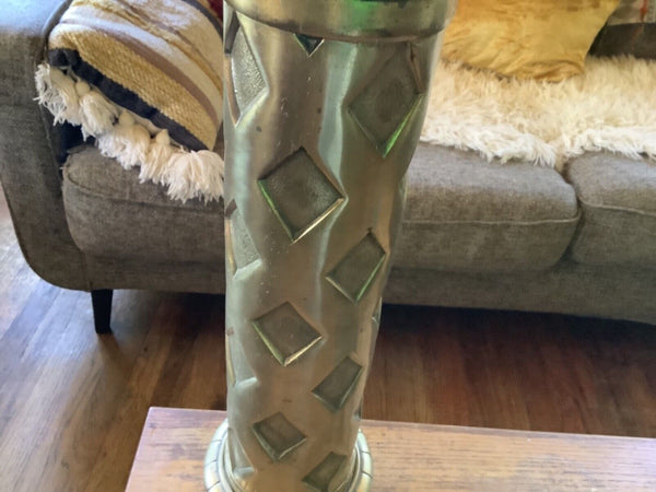 VTG Table Lamp metal Brass Column Tall diamond cut out mid Century modern retro